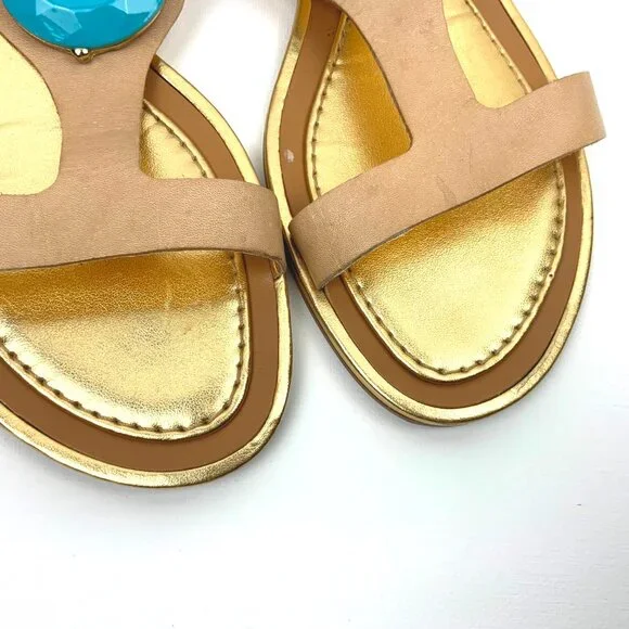 Kate Spade New York T-Strap Flat Sandals Blue Stone Embellishment Sz 8M - Picture 9 of 16